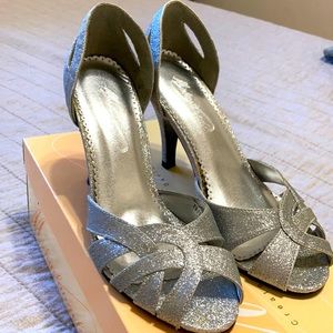 Silver glitter heels